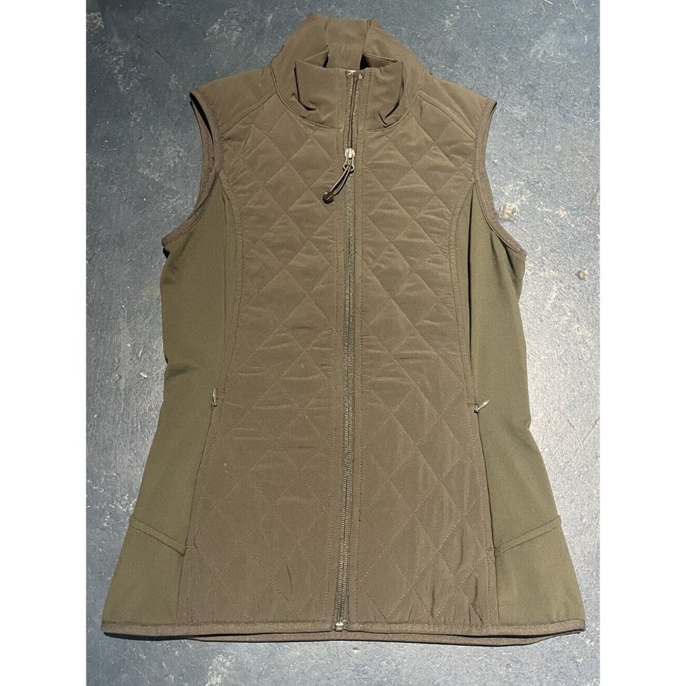 Athleta Upside Green Quilted Full Zip Zipper Pocket Stretch Side Vest Sz XS